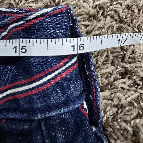 American Eagle Super Stretch Hi-Rise Denim Mini Skirt Red Stripe Size 10 NWOT - Picture 6 of 8